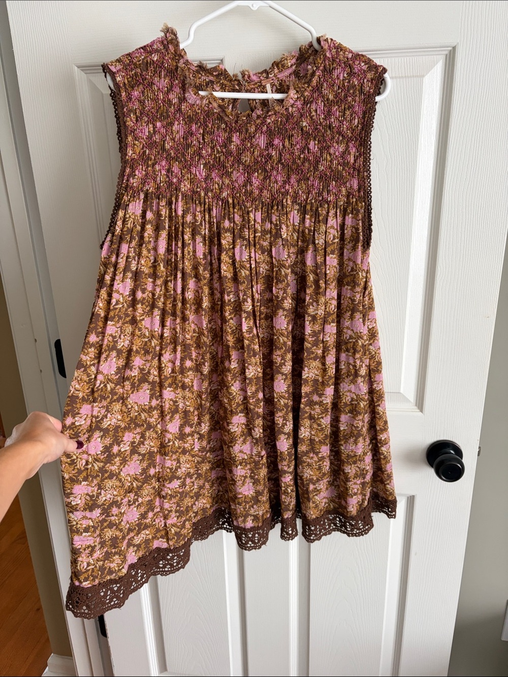 Free People Shea Printed Mini Dress in Brown and Pink